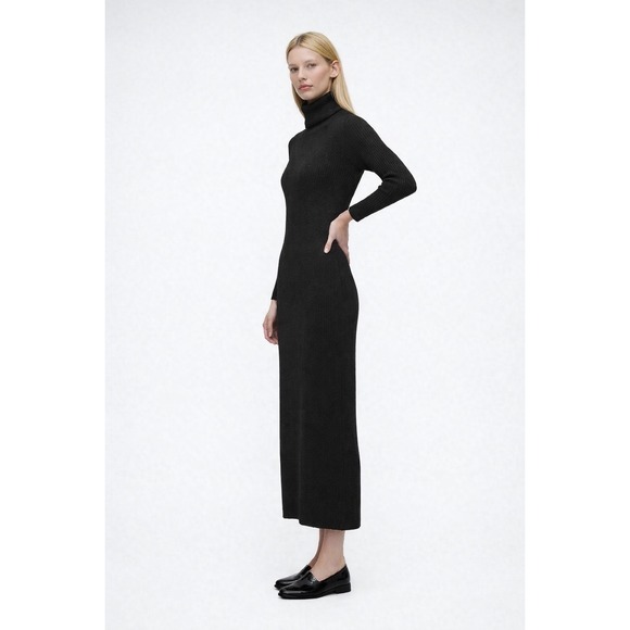 GAP Dresses & Skirts - GAP Cash Soft Ribbed Turtleneck Midi Sweater Dress Black Large Long Sleeve Knit